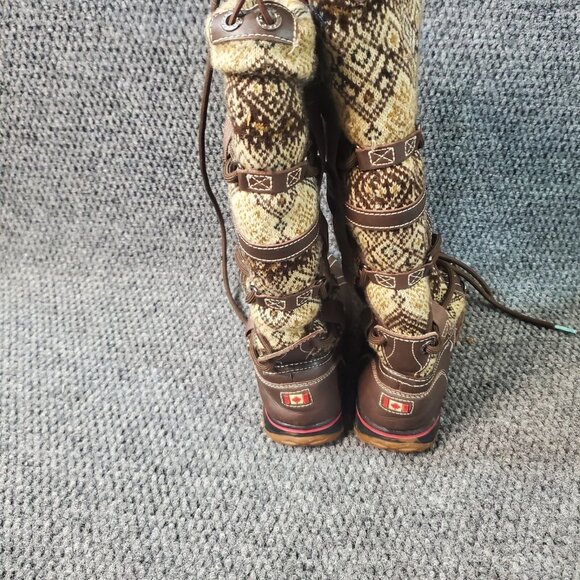 Pajar Canada Boots Womens 5-5.5 Brown Fair Isle Sherpa Winter Regatta Snow Tall - Picture 9 of 9